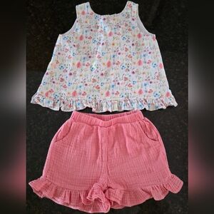 Stitchy Fish Floral Top and Pink Shorts Set